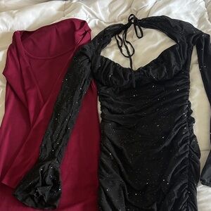 Black Glitter Ruched Dress and Red Dress